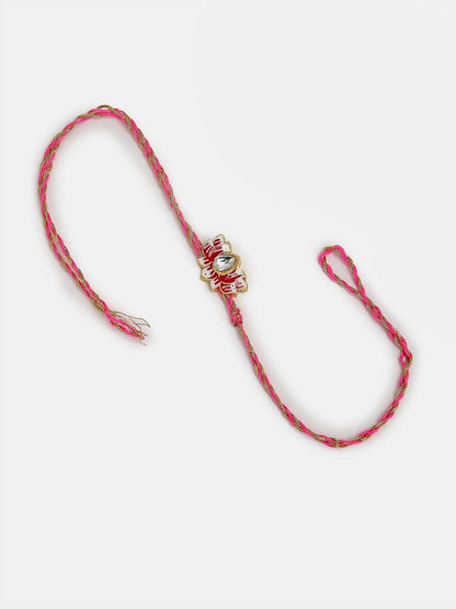 Dhiyona Pack Of 2 Kundan Studded & Beaded Bhaiya Bhabhi Rakhi With Roli Chawal