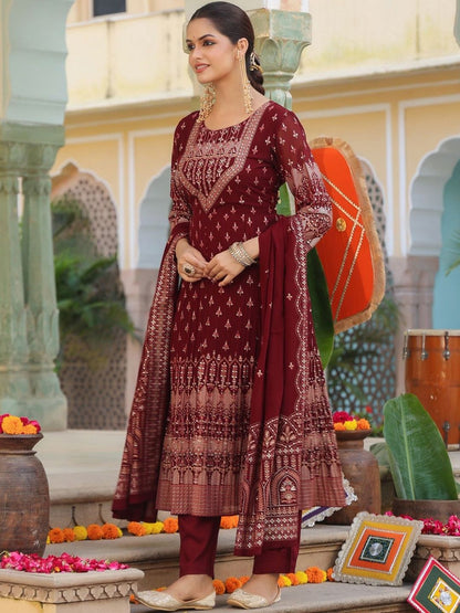 Dhiyona RR Women's Ethnic Motifs Printed Regular Kurta with Trousers & With Dupatta