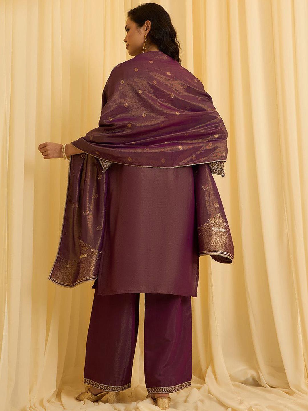 Dhiyona CH Women Ethnic Motifs Embroidered Regular Sequinned Kurta with Palazzos & Dupatta