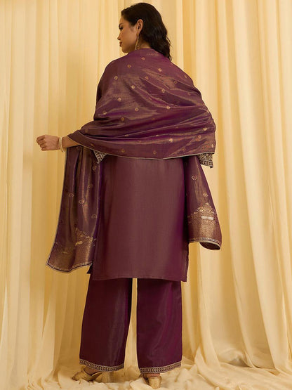 Dhiyona CH Women Ethnic Motifs Embroidered Regular Sequinned Kurta with Palazzos & Dupatta