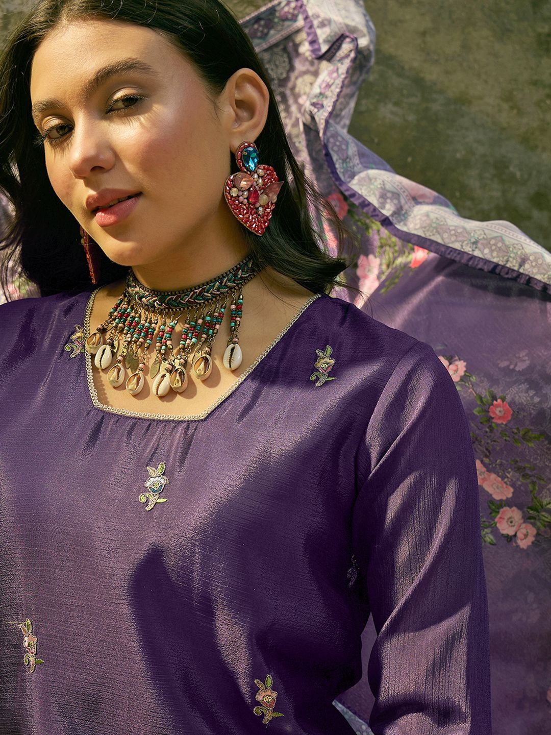 Dhiyona SN Embroidered Square Neck Kurta & Palazzos Kurta Set