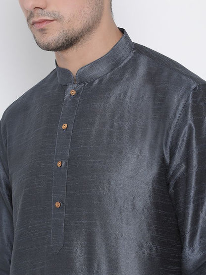 Men's Grey Silk Blend Straight Kurta Pyjama Set