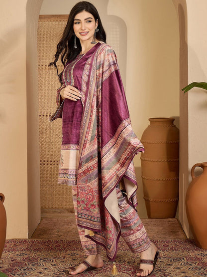 Heavy Velvet with floral Motif kurta set with Dupatta