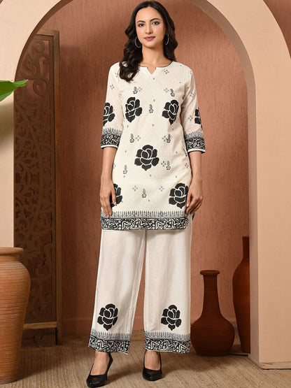 Women Floral Printed Regular Pure Cotton Kurta with Palazzos