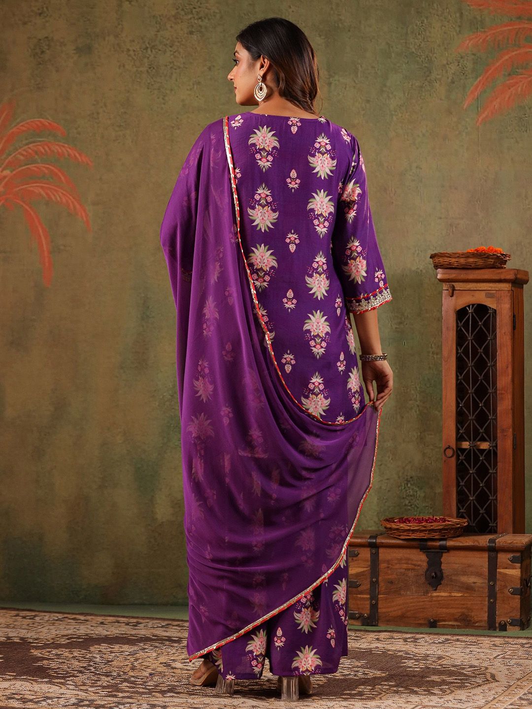 Dhiyona SC Women Embroidered Thread Work Chanderi Silk Kurta with Sharara & Dupatta