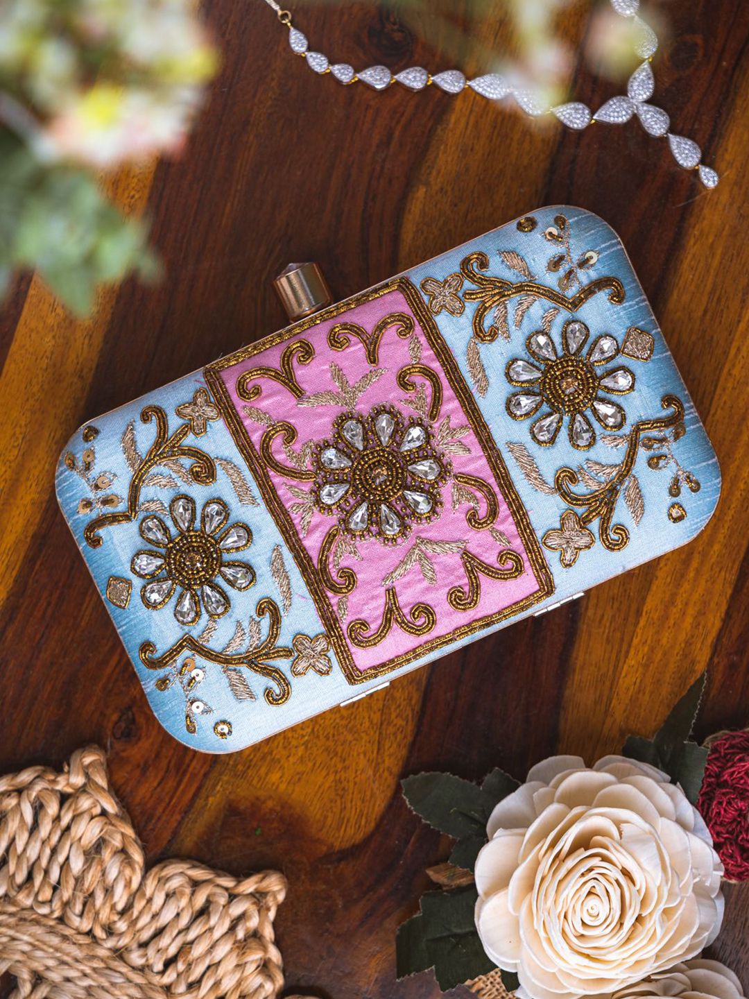 Dhiyona NR Floral Embroidered Box Clutch