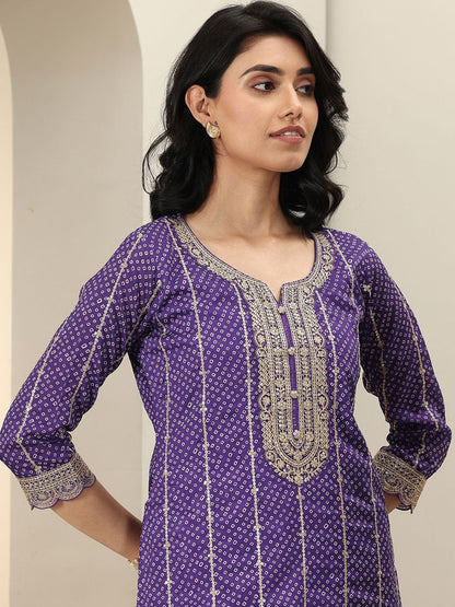 Dhiyona LL Bandhani Printed Sweetheart Neck Straight Kurta With Palazzos & Dupatta