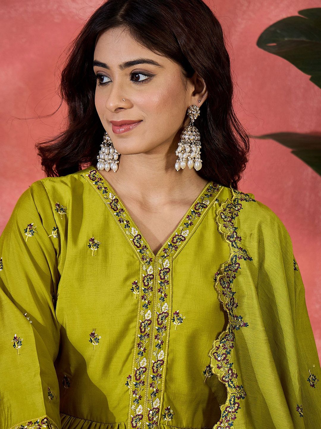 Dhiyona SN Women Sequin Embroidered Anarkali Kurta & Palazzo With Dupatta