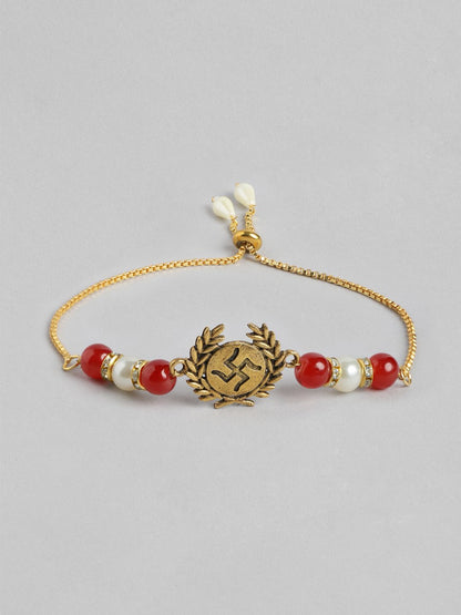 Dhiyona Unisex Set of 2 Beaded Bhai Bhabhi Rakhis With Roli & Chawal