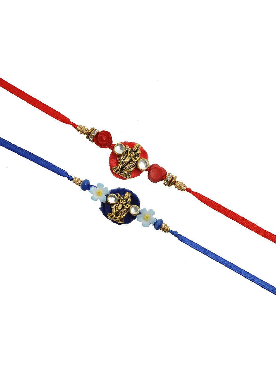 Dhiyona Set Of 2 Divine Radha Krishna Thread Rakhi With Roli Chawal & Greetings Card