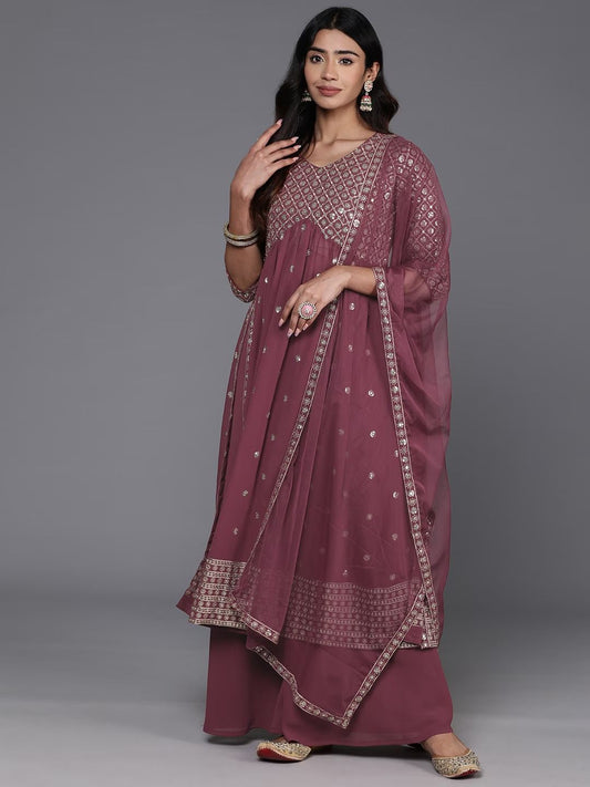 Dhiyona KL Women Embroidered Empire Sequinned Kurta with Palazzos & Dupatta