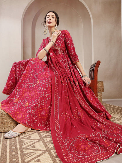 Printed Cotton V-Neck Kurta & Palazzos With Dupatta
