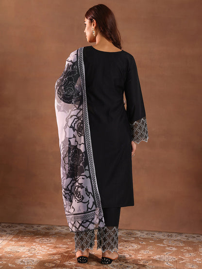 Women Ethnic Motifs Regular Thread Work Kurta with Trousers & With Dupatta
