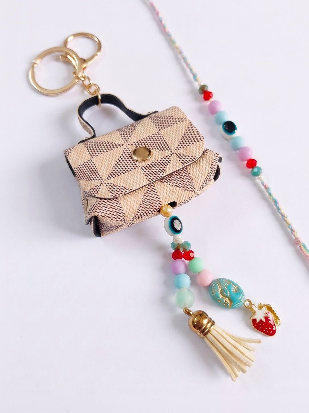 Dhiyona Set Of 2 Purse Design Evil Eye & Beads Bhaiya Bhabhi Rakhi With Roli Chawal