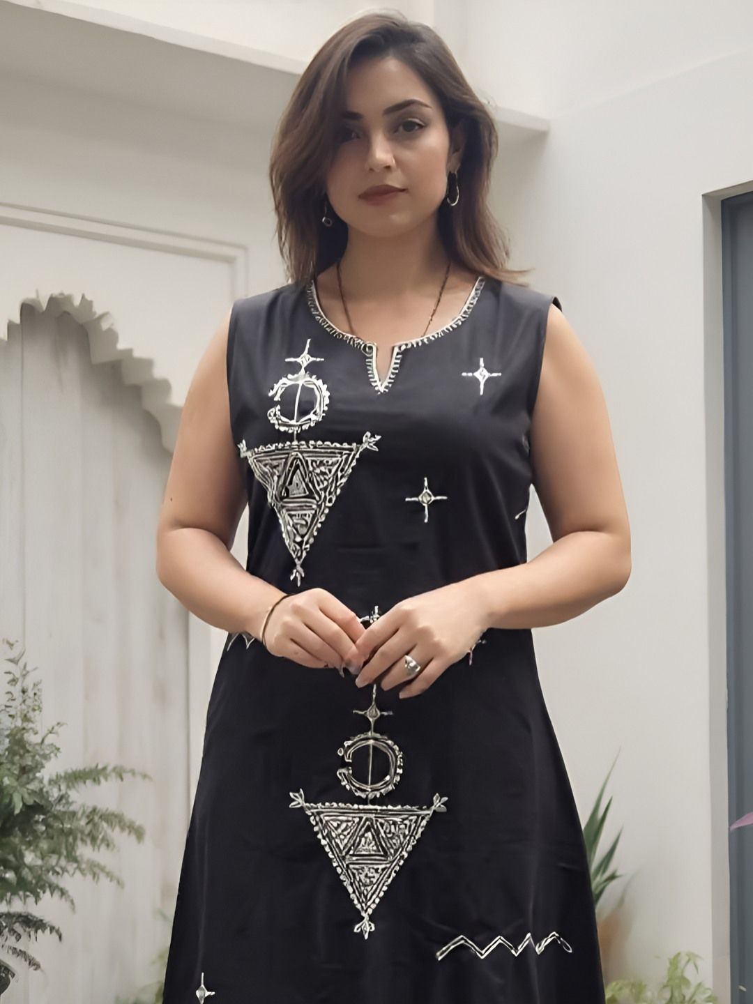 Dhiyona IE Women Ethnic Motifs Embroidered Cotton A-Line Kurta with Palazzos
