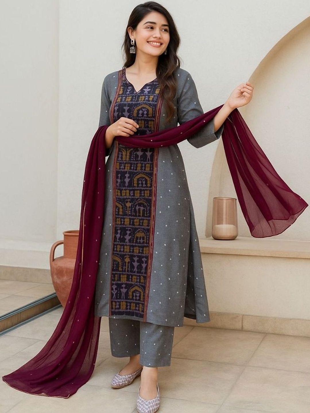 Dhiyona KL Women Ethnic Motifs Printed Regular Kurta with Trousers & With Dupatta