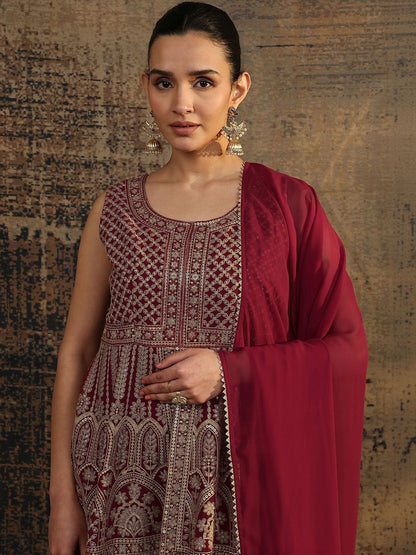 Dhiyona LL Women Ethnic Motifs Embroidered Empire Thread Work Kurti with Palazzos & With Dupatta