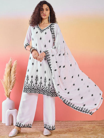 Dhiyona SN Embroidered Kurta With Palazzo With Dupatta