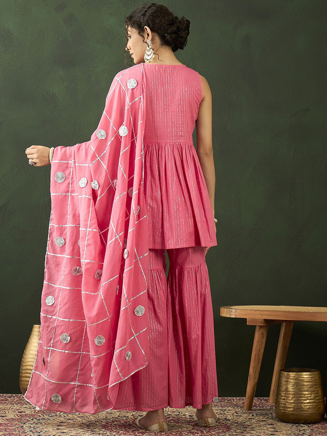 Sequence With Striped Kurta & Sharara With Dupatta