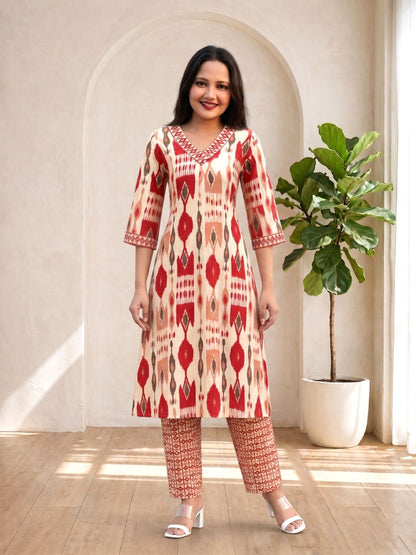 SASHA CORAL PRINTED KURTA PANT SET