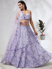 Women Lavender Georgette Sequins and thread embroidery  Lehenga choli & Dupatta