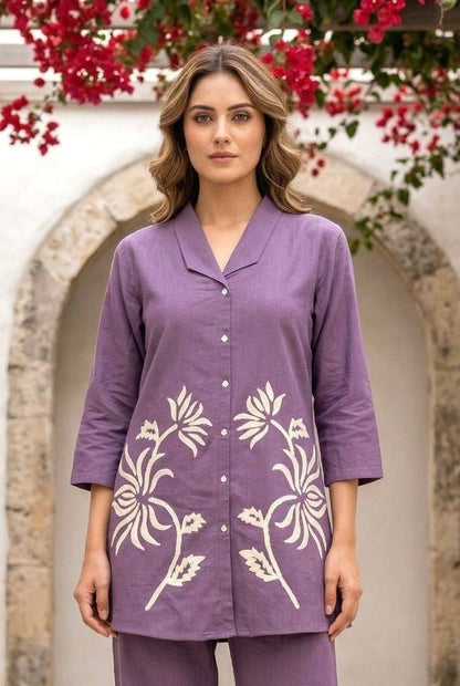 Sargi periwinkle embroidery cotton co-ord set