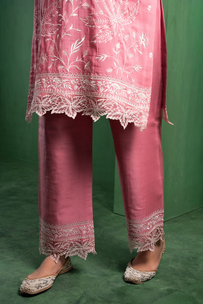 Ruh Mul Chanderi Embroidered Baby Pink  Suit Set