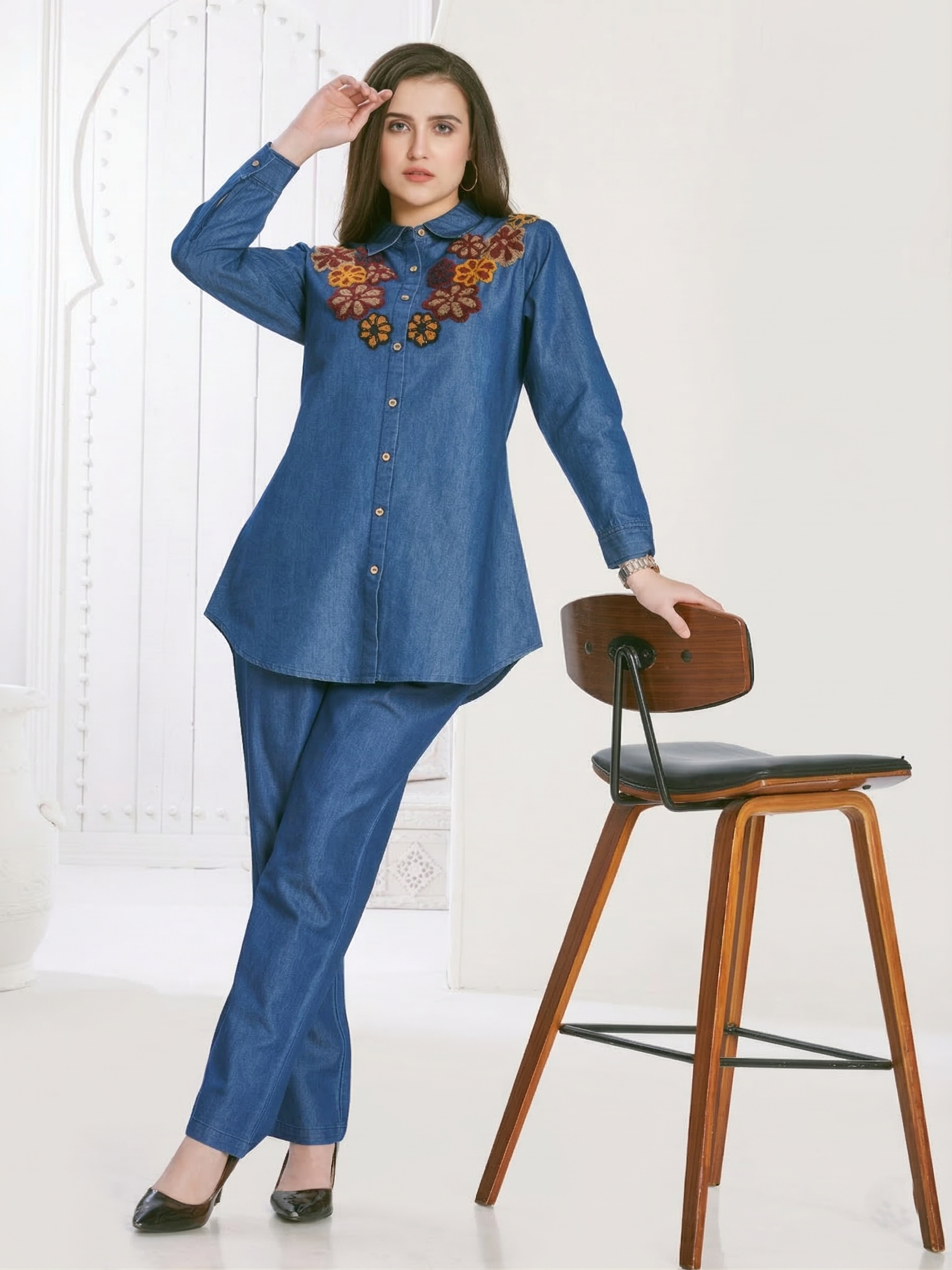 Kipling Floral embroidery denim co-ord set