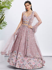 Women Mauve Pure Chiffon Sequins and thread embroidery  Lehenga choli & Dupatta