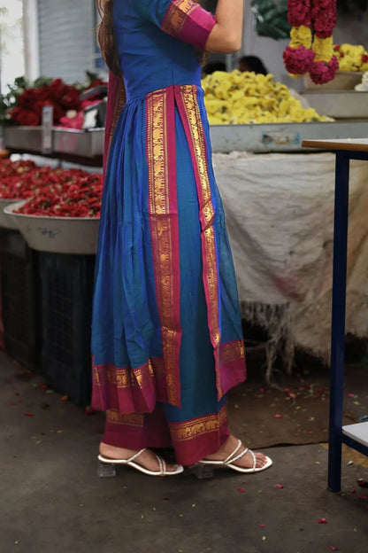 Dhiyona BN Saanchi Peacock Blue V-neckline Suit Set