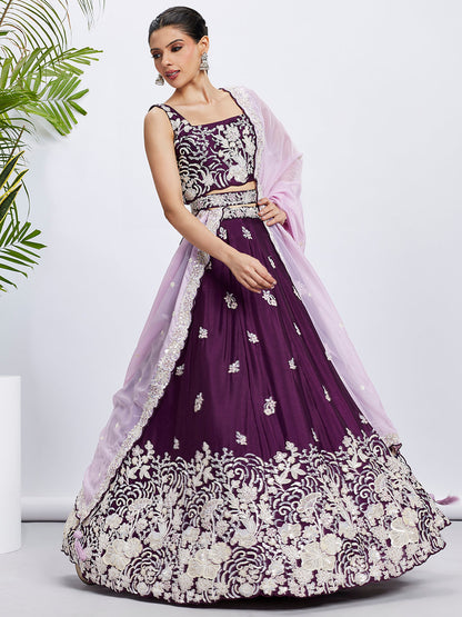 Women Purple Pure Georgette Sequins and thread embroidery  Lehenga choli & Dupatta