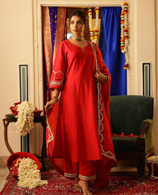 Taka Jhaki Parcha Red Chanderi Suit Set