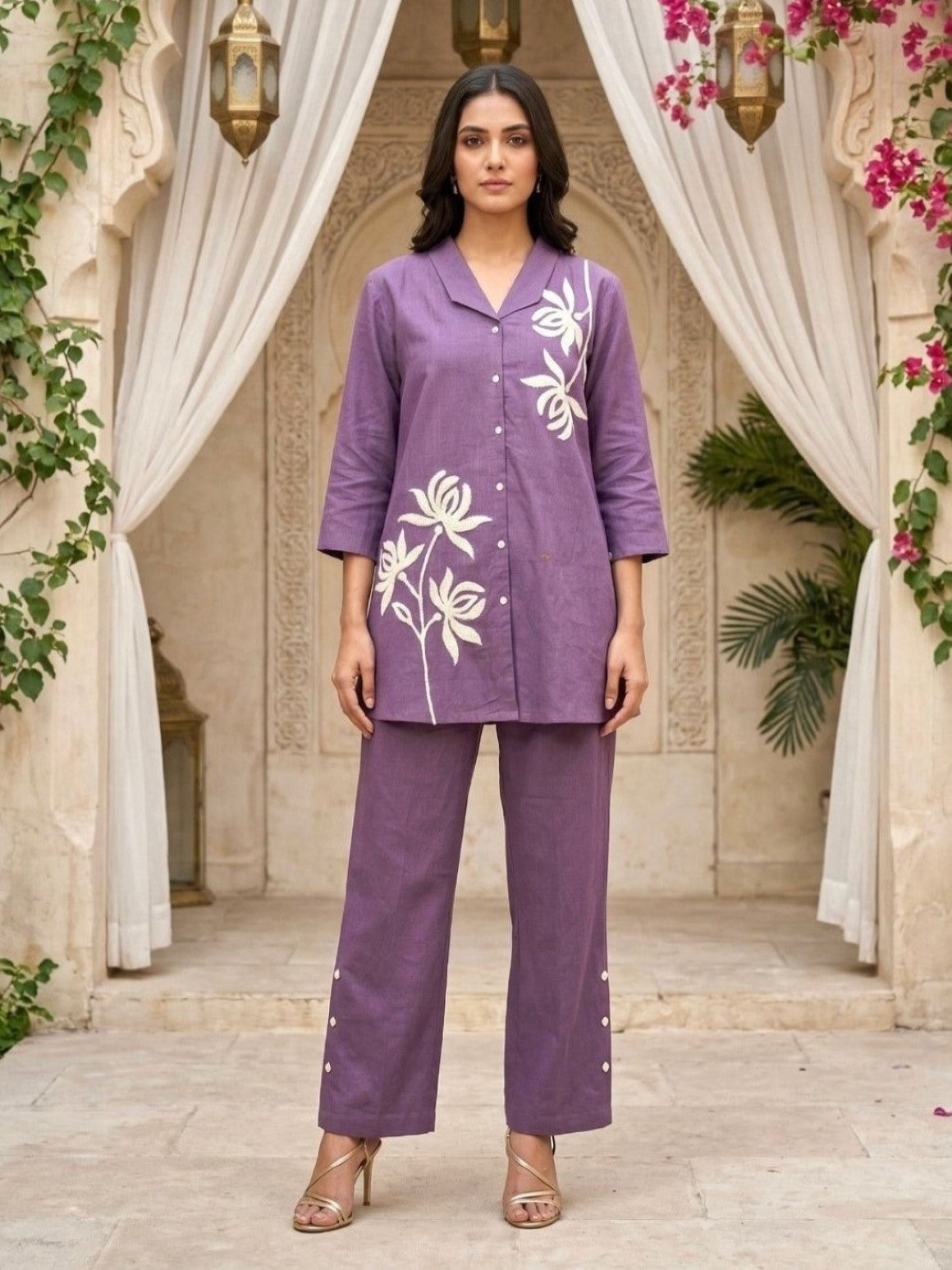 Sargi amethyst embroidery cotton co-ord set