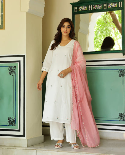 Shaan White Cotton Suit Set