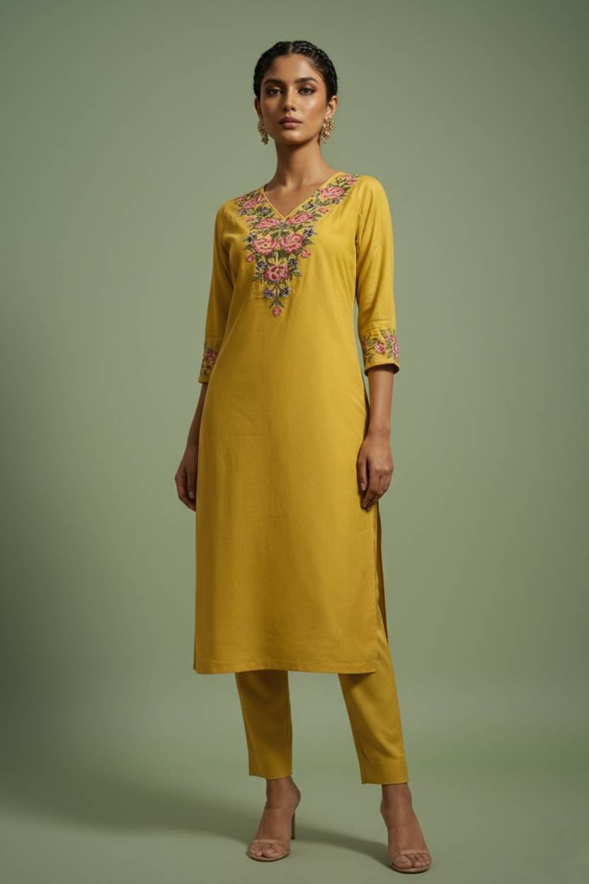 Chandri Wattle Embroidered Kurta Pant Set