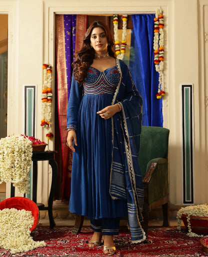 Ratnara Blue Rayon Crush Suit Set