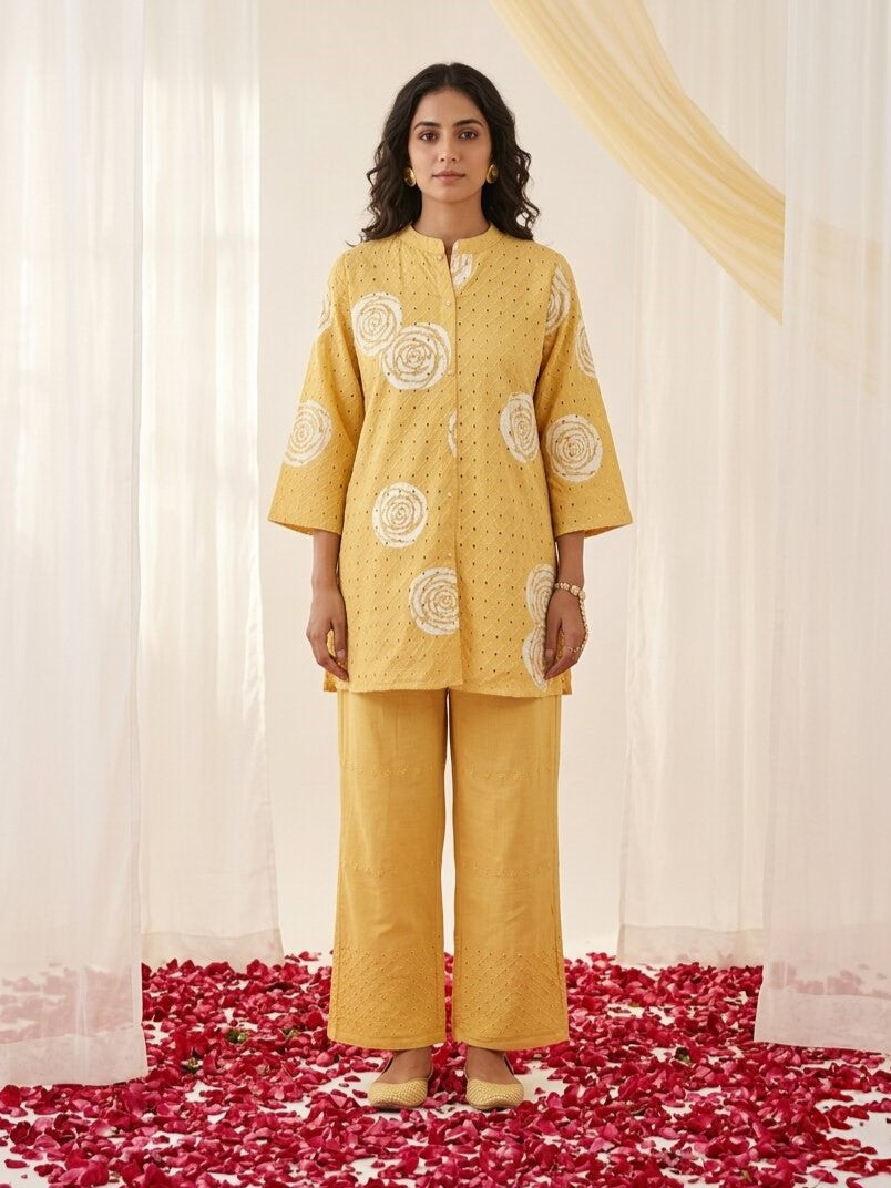 Swades canary schiffli Cotton co-ord set