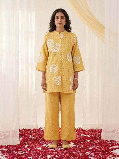Swades canary schiffli Cotton co-ord set