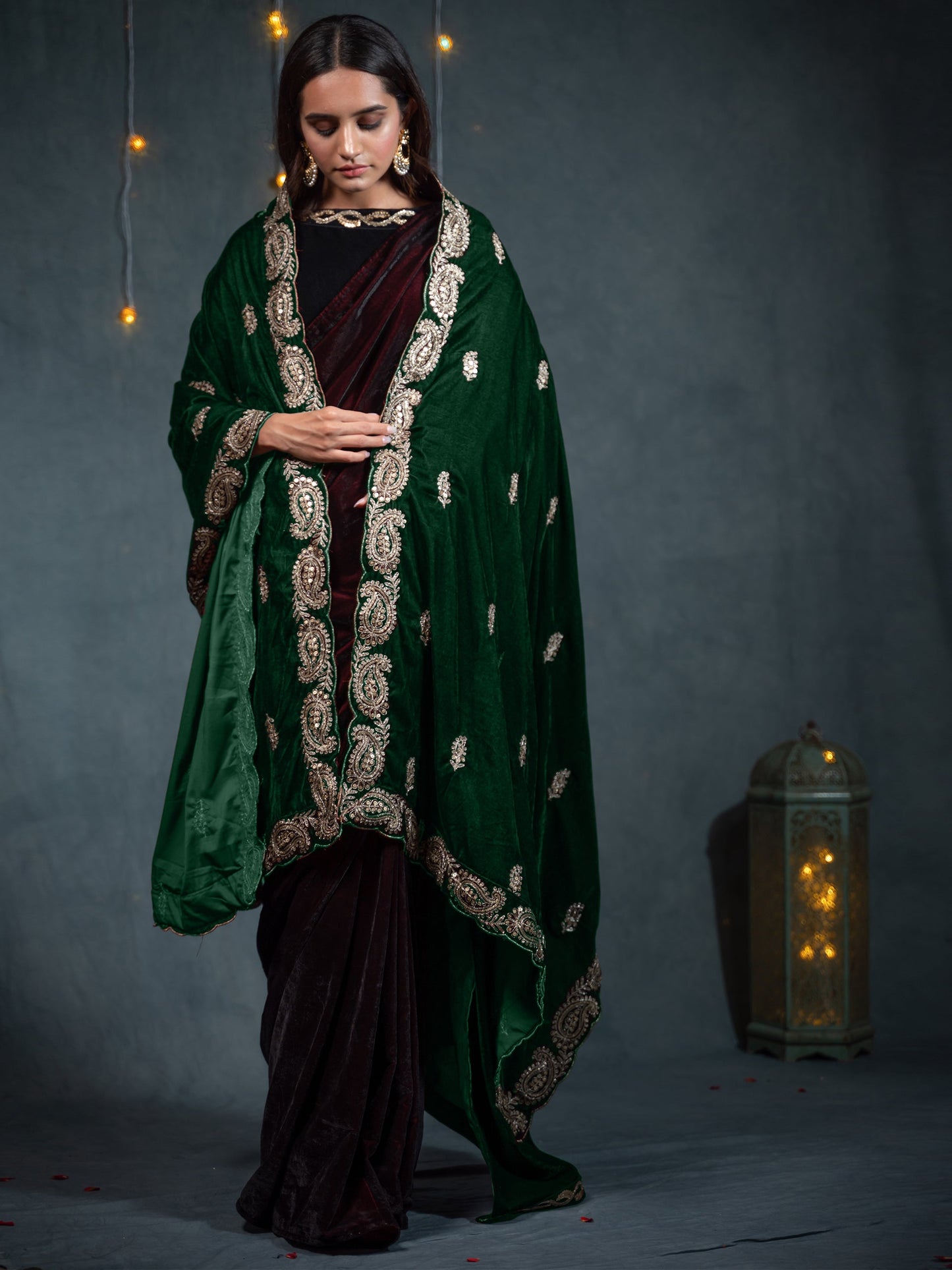 Dhiyona ST Velvet Green Shawl