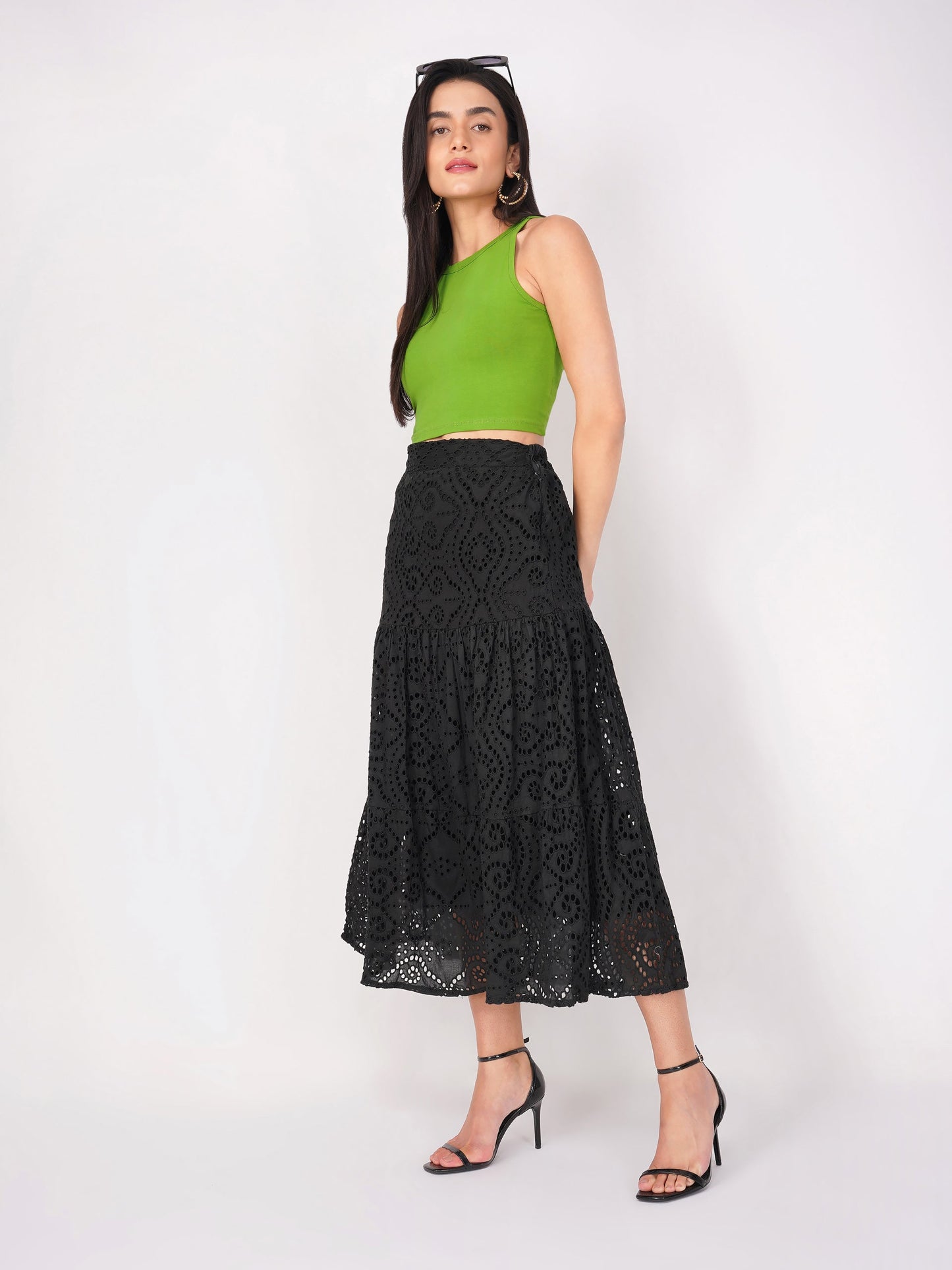 Dhiyona ST Women's Stretchy Knitted Halter Neck Mehndi Green Crop Top
