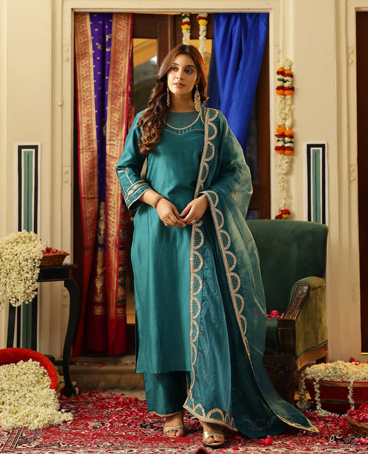 Taka Jhaki Vamika Green Chanderi Suit Set