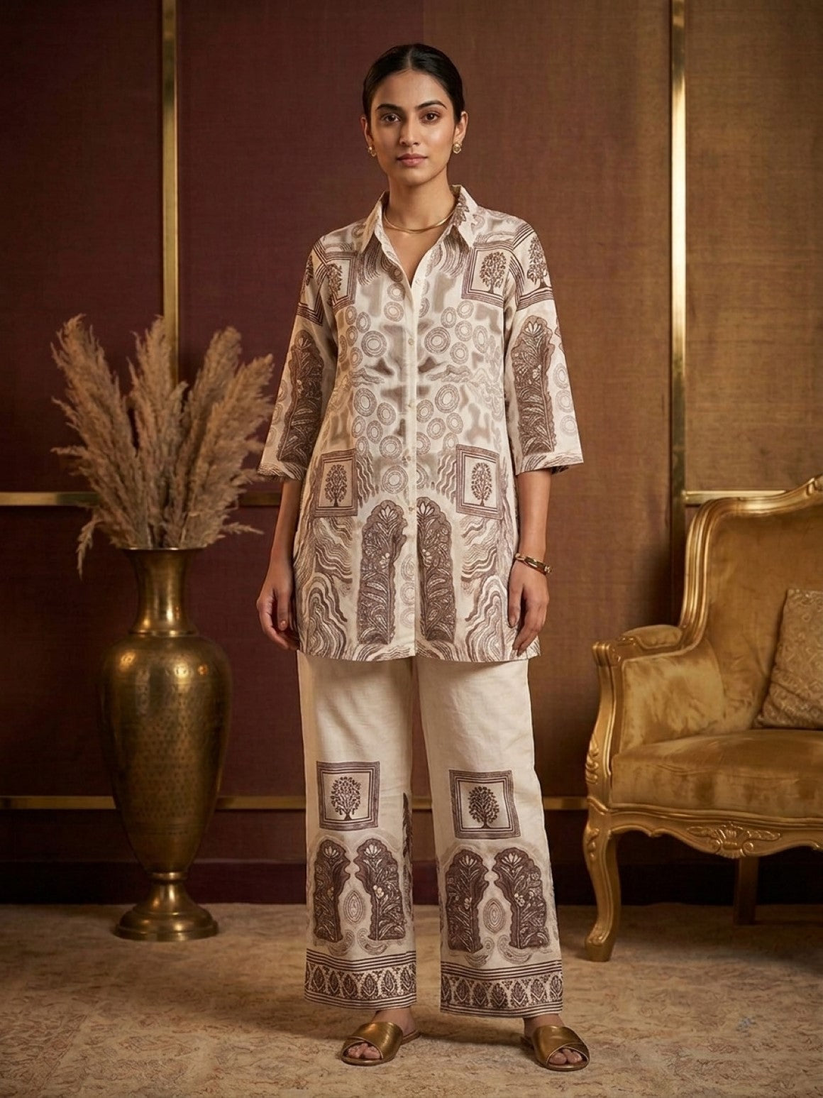 Akshara tan printed co-ord set