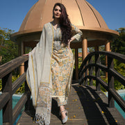 Women Yellow Printed Viscose Rayon Kurta, Pant And Dupatta Set