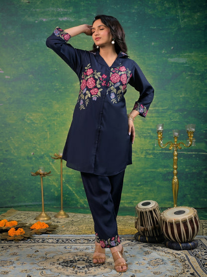 Pankhuri Navy Embroidered Co-ord Set