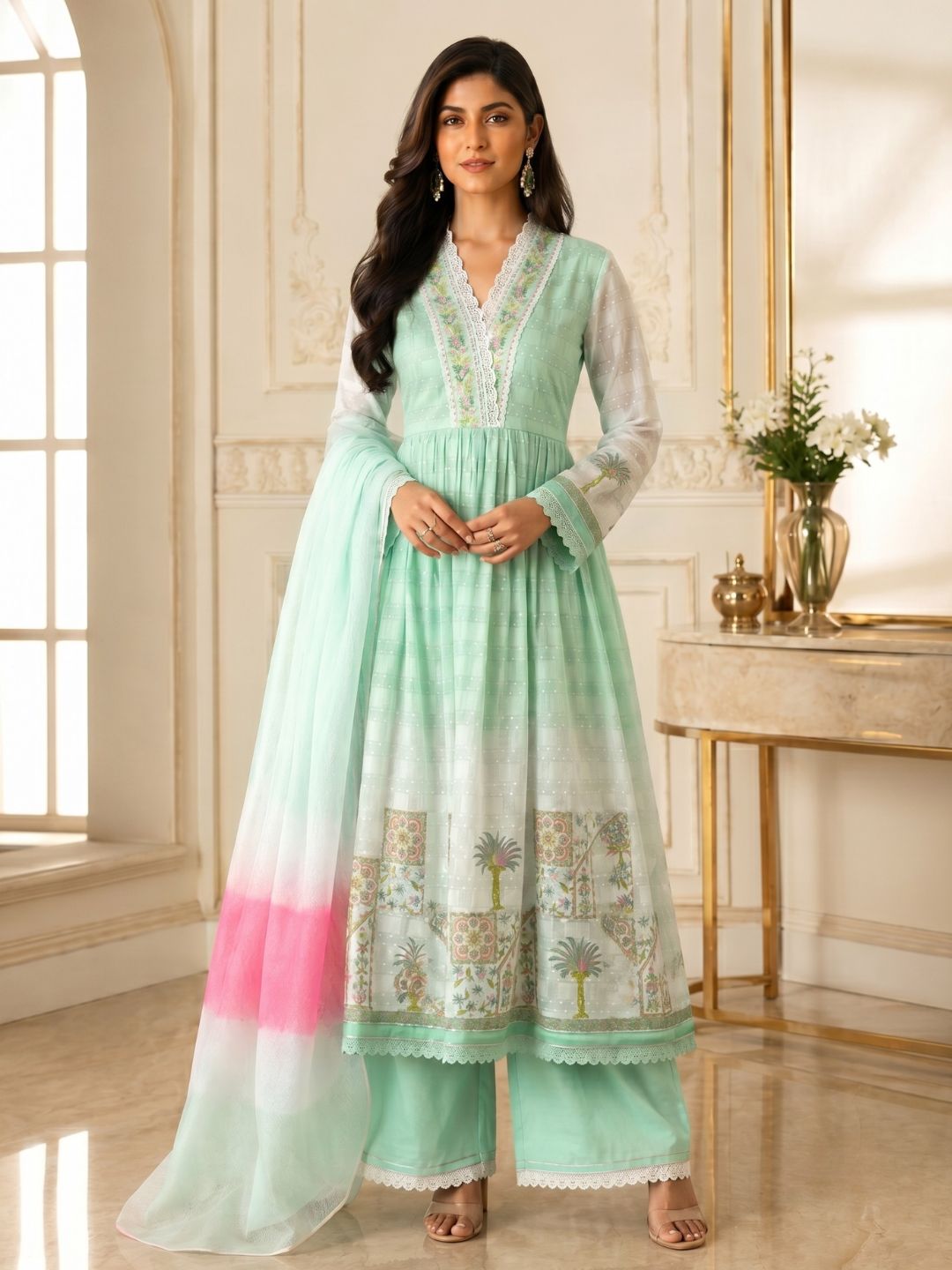 Tridhara Minty Cotton Suit Set