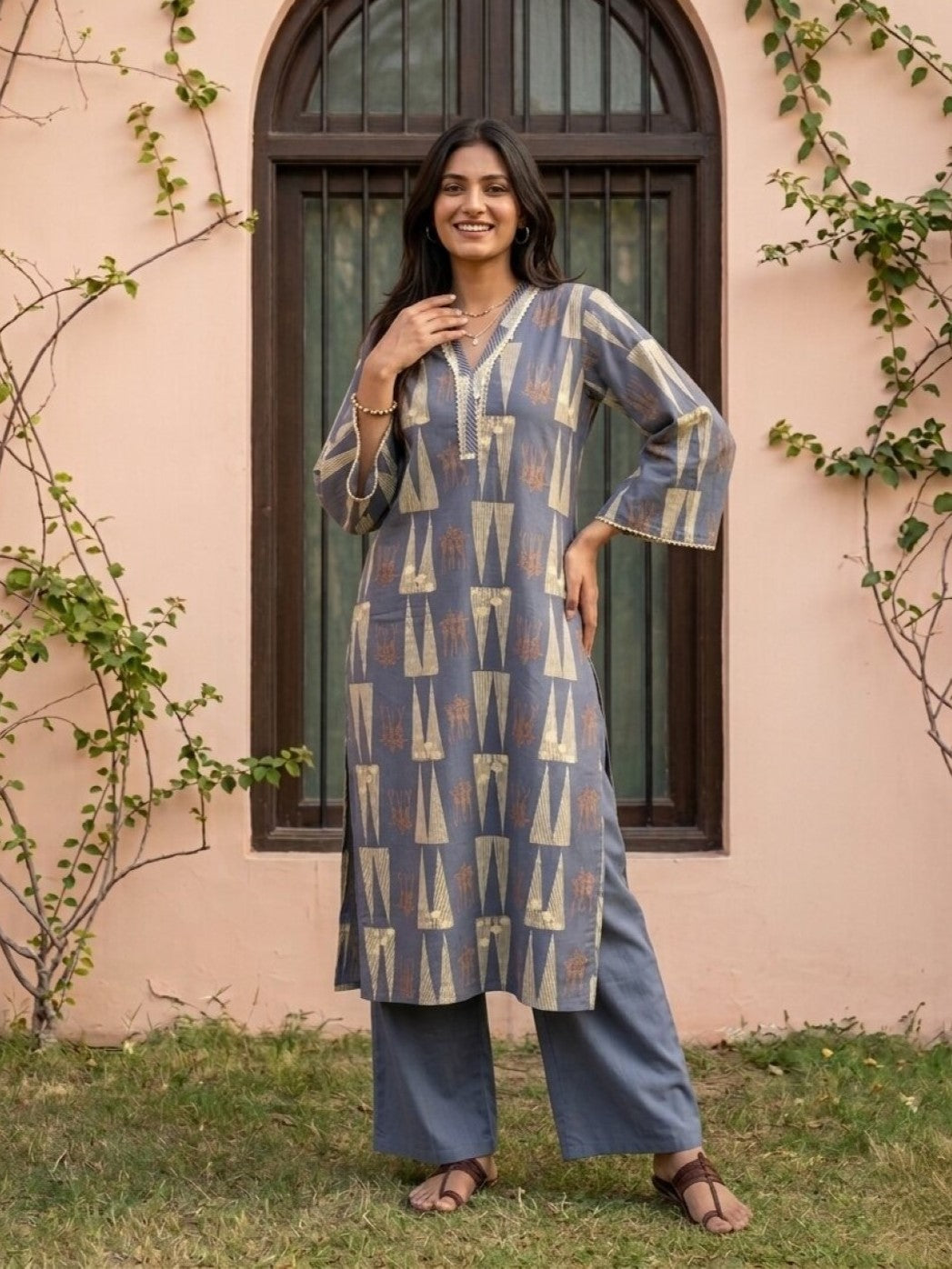 Swades slate cotton kurta pant set