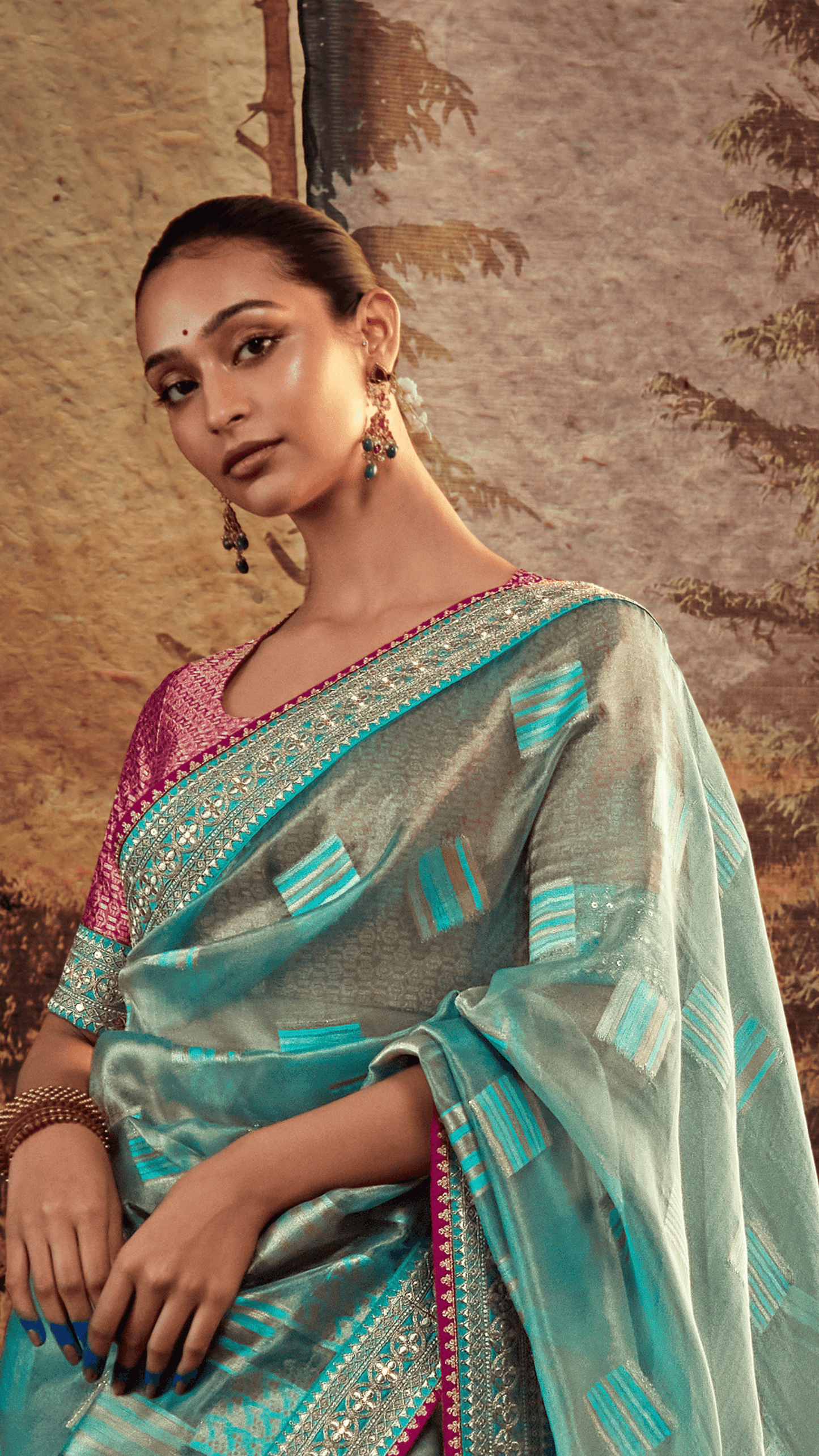 Dhiyona KM Women Royal Radiance “ Blue Jacquard Silk Saree With Rich Red Border