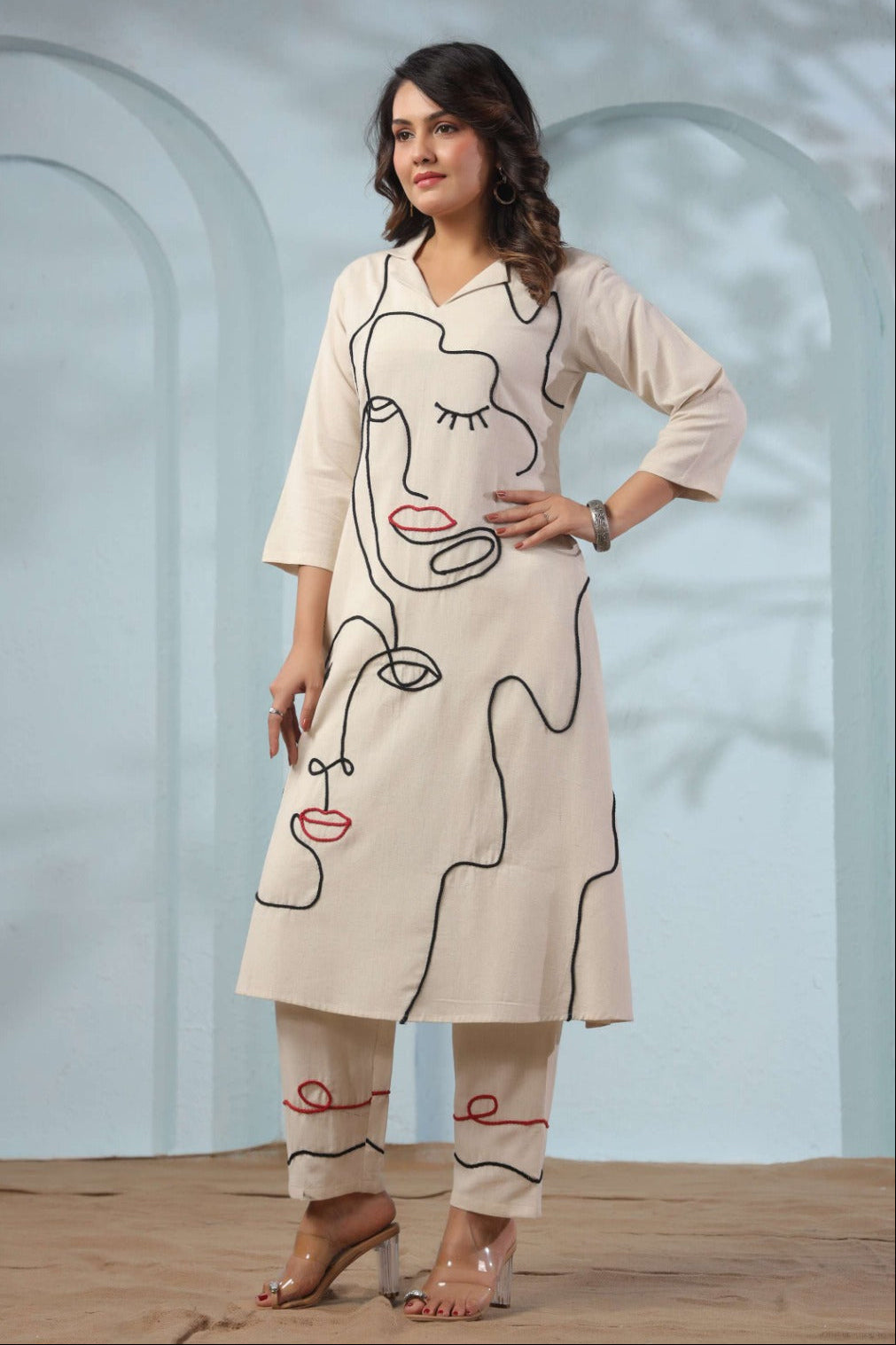 Sargi faces embroidery cotton kurta pant set