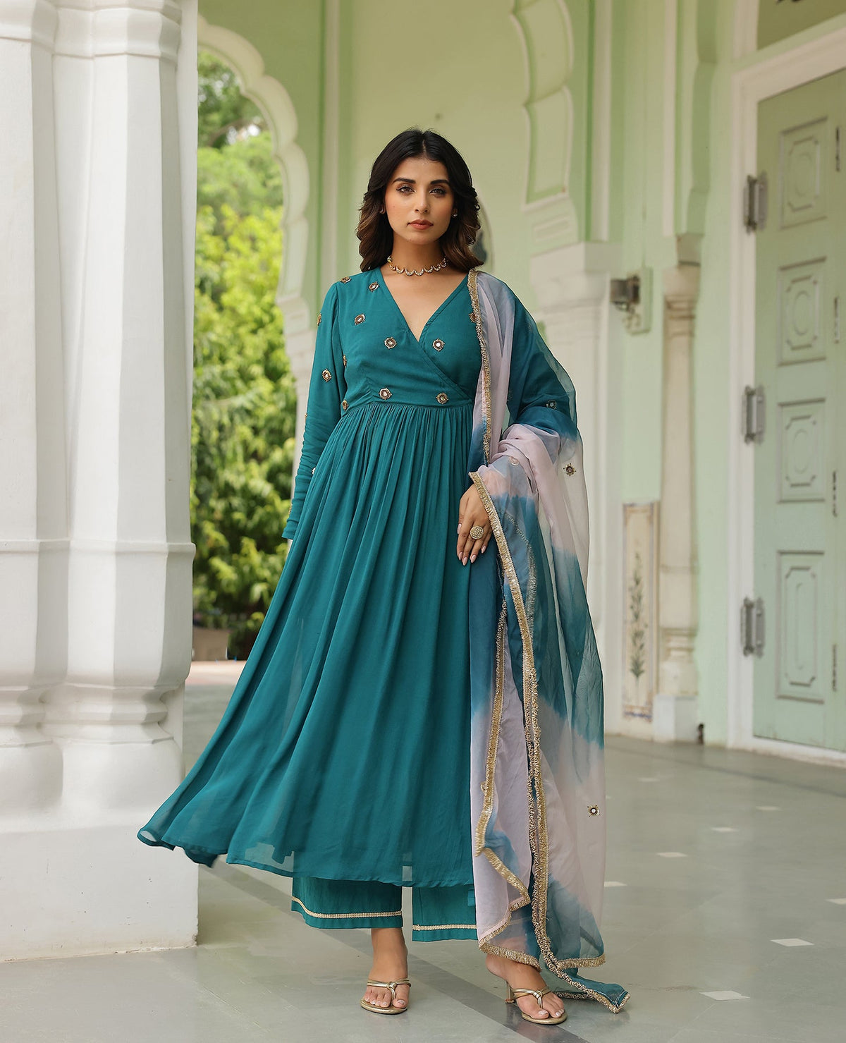 Moti Teal Green Georgette Suit Set