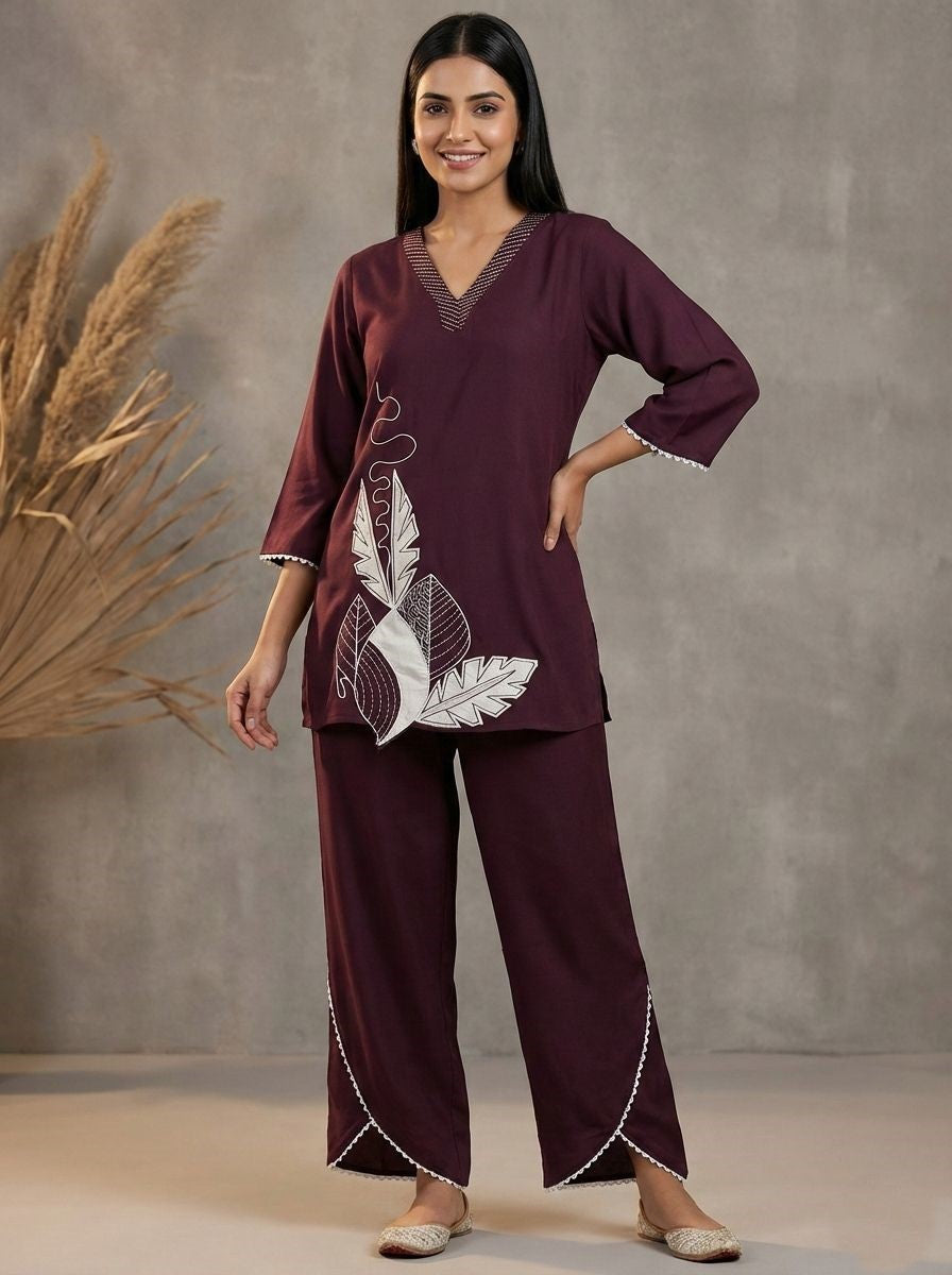 Prisha mulberry embroidery co-ord set